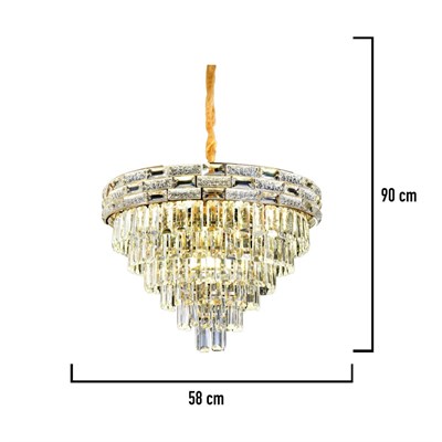 Apliqa Dolares 60lık Gold 40 Watt Kristal Taşlı Oturma Odası, Modern Salon Avize