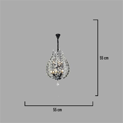 Apliqa Donna Siyah 55lik Kristal Taşlı Modern Koridor, Salon Avize