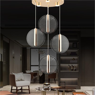 Apliqa Dustin 4lü Yuvarlak 3 Renk 52 Watt Gold Kristal Ledli Modern Oturma Odası Salon Sarkıt Avize