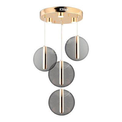 Apliqa Dustin 4lü Yuvarlak 3 Renk 52 Watt Gold Kristal Ledli Modern Oturma Odası Salon Sarkıt Avize