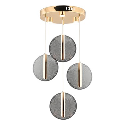 Apliqa Dustin 4lü Yuvarlak 3 Renk 52 Watt Gold Kristal Ledli Modern Oturma Odası Salon Sarkıt Avize