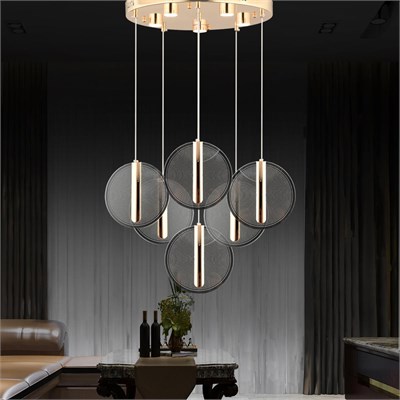 Apliqa Dustin 6lı Yuvarlak 3 Renk 80 Watt Gold Kristal Ledli Modern Oturma Odası Salon Sarkıt Avize