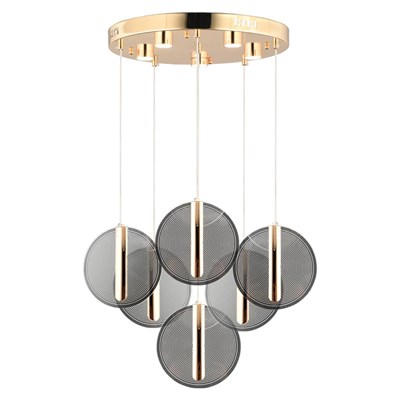 Apliqa Dustin 6lı Yuvarlak 3 Renk 80 Watt Gold Kristal Ledli Modern Oturma Odası Salon Sarkıt Avize