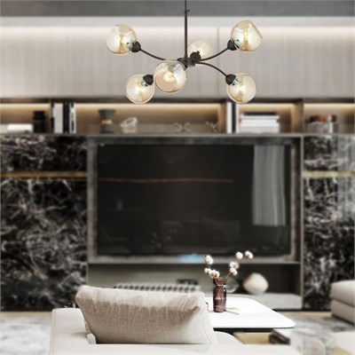 Apliqa Ecvet 6lı Siyah Modern Oturma Odası Yatak Odası Retro Salon Avize