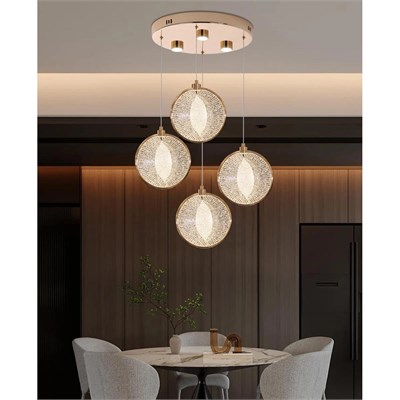 Apliqa Edward 4lü 42 Watt Yuvarlak Gold Ledli Modern Salon Avize