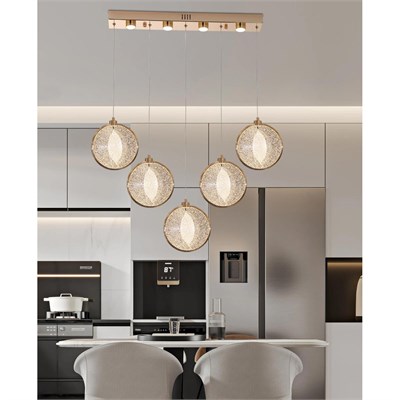 Apliqa Edward 5li 67 Watt Sıralı Gold Ledli Modern Salon Avize