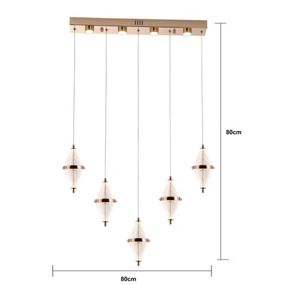 Apliqa Edward 5li 67 Watt Sıralı Gold Ledli Modern Salon Avize
