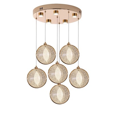 Apliqa Edward 6lı 70 Watt Yuvarlak Gold Ledli Modern Salon Avize