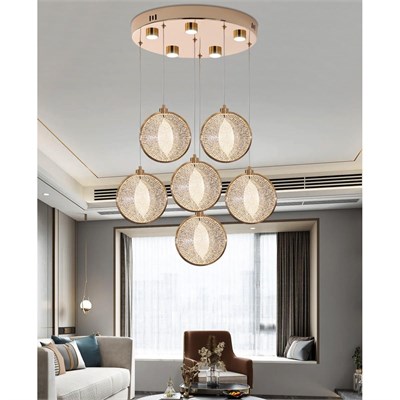 Apliqa Edward 6lı 70 Watt Yuvarlak Gold Ledli Modern Salon Avize