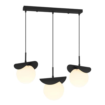 Apliqa Elaris Siyah 3lü Sıralı Beyaz Camlı Avize