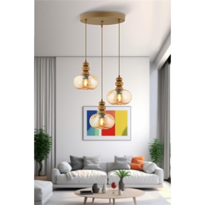 Apliqa Elodie 3lü Yuvarlak Bohem Modern Sarkıt Salon Avize