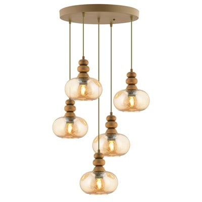 Apliqa Elodie 5li Yuvarlak Bohem Modern Sarkıt Salon Avize