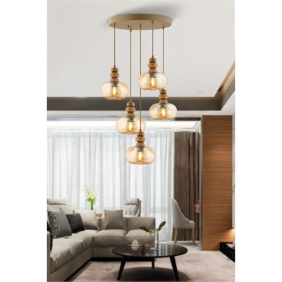 Apliqa Elodie 5li Yuvarlak Bohem Modern Sarkıt Salon Avize