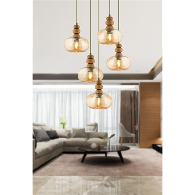 Apliqa Elodie 5li Yuvarlak Bohem Modern Sarkıt Salon Avize