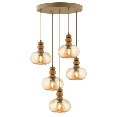 Apliqa Elodie 5li Yuvarlak Bohem Modern Sarkıt Salon Avize