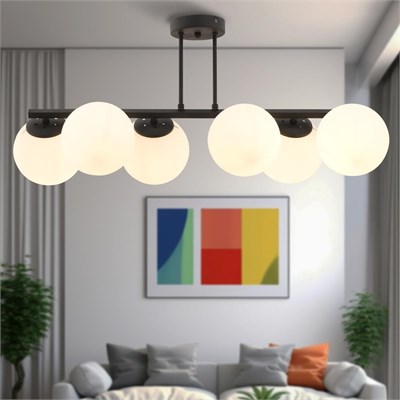Apliqa Elvora 6lı Beyaz Camlı Siyah Avize