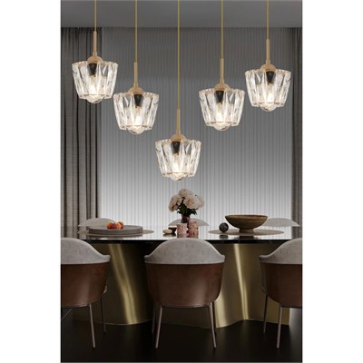 Apliqa Fernando 5 Li Sıralı Eskitme Kristal Taşlı Salon Avize