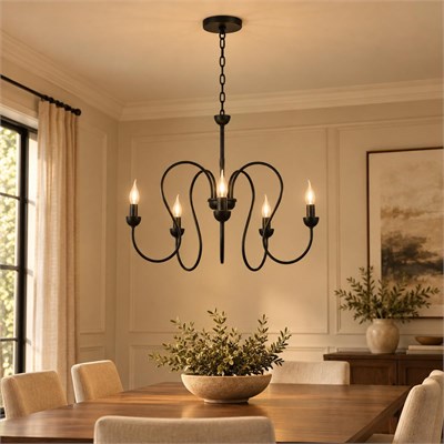 Apliqa Flor 5li Siyah Modern Yatak Odası Mutfak Salon Avize