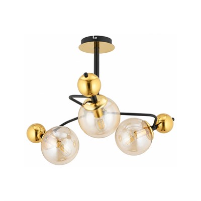 Apliqa Florit 3lü Siyah Gold Modern Oturma Odası Salon Avize