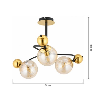 Apliqa Florit 3lü Siyah Gold Modern Oturma Odası Salon Avize