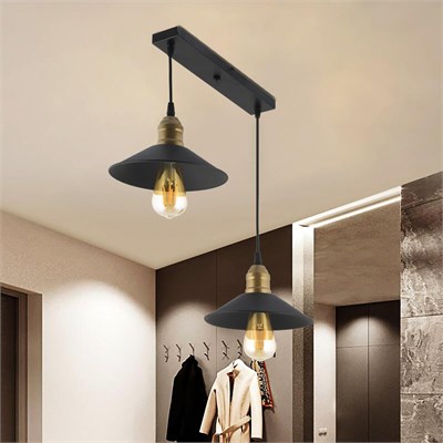 Apliqa Gönen 2li Siyah Sıralı Modern Retro Sarkıt Retro Salon Avize