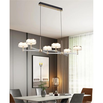 Apliqa Grayson Krom 6lı 72 Watt Sıralı 3 Renkli Led Salon Avize
