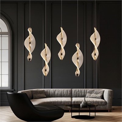Apliqa Gupse 5 Li Sıralı 88 Watt Ledli Modern Tasarım Oturma Odası Salon Avize