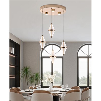 Apliqa Harold 4lü 24 Watt Yuvarlak Gold Ledli Modern Salon Avize