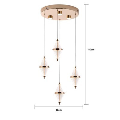 Apliqa Harold 4lü 24 Watt Yuvarlak Gold Ledli Modern Salon Avize