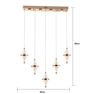 Apliqa Harold 5li 37 Watt Sıralı Gold Ledli Modern Salon Avize