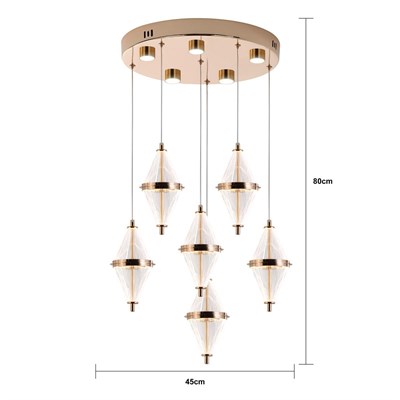 Apliqa Harold 6lı 40 Watt Yuvarlak Gold Ledli Modern Salon Avize