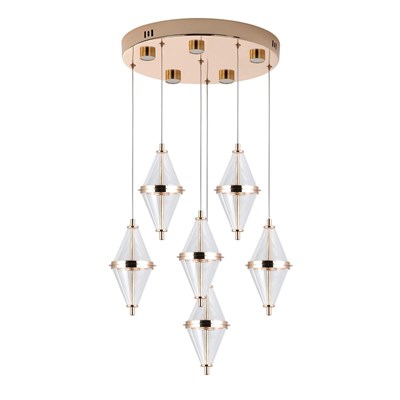 Apliqa Harold 6lı 40 Watt Yuvarlak Gold Ledli Modern Salon Avize
