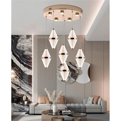 Apliqa Harold 6lı 40 Watt Yuvarlak Gold Ledli Modern Salon Avize