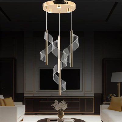 Apliqa Jadon 4lü Yuvarlak 3 Renkli 35 Watt Gold Kristal Ledli Modern Oturma Odası Salon Sarkıt Avize