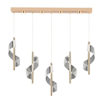 Apliqa Jadon 5li Sıralı 3 Renkli 40 Watt Gold Kristal Ledli Modern Oturma Odası Salon Sarkıt Avize