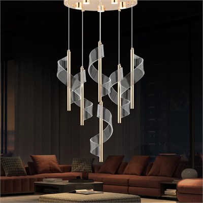 Apliqa Jadon 6lı Yuvarlak 3 Renkli 53 Watt Gold Kristal Ledli Modern Oturma Odası Salon Sarkıt Avize