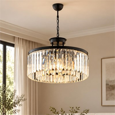 Apliqa Kanvas 45lik Siyah Kristalli Taşlı Modern Tasarım Kristal Salon Avize