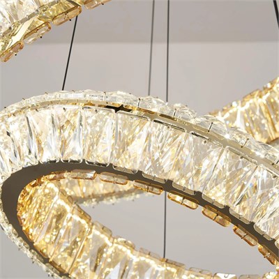 Apliqa Kyler 2li Gold 180 Watt Kristalli 3 Renkli Led Sarkıt Avize