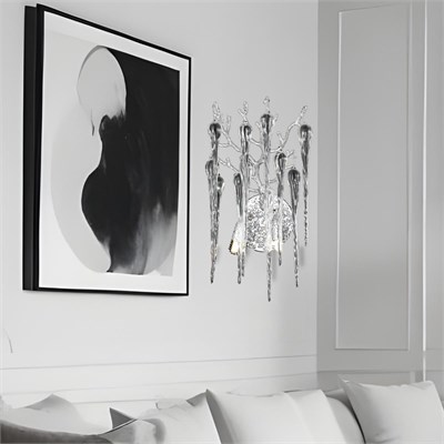 Apliqa Laura Krom Kristal Taşlı Modern Tasarım Su Damlası Taşlı Duvar Lambası Salon Aplik