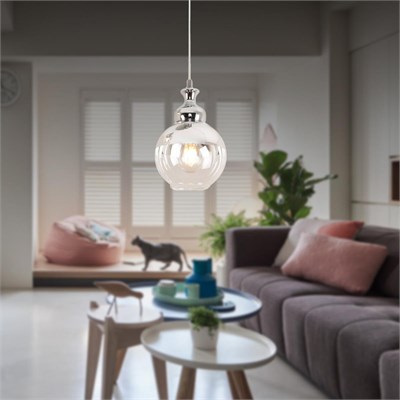 Apliqa Leon Tekli Krom Sarkıt Salon Avize Çap:15cm