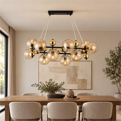 Apliqa Lorento 12li Dikdörtgen Gold Modern Cafe,restoran Için Uygun Retro Salon Avize