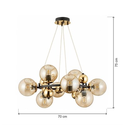 Apliqa Lorento 8li Yuvarlak Siyah Gold Modern Cafe,restoran Için Uygun Retro Salon Avize