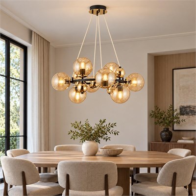 Apliqa Lorento 8li Yuvarlak Siyah Gold Modern Cafe,restoran Için Uygun Retro Salon Avize