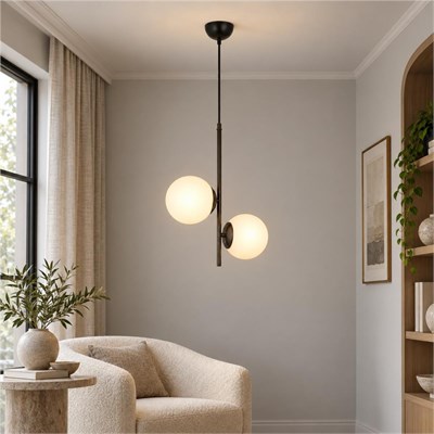 Apliqa Malibu 2 Li Siyah Beyaz Camlı Modern Genç Odası Mutfak Yatak Odası Retro Salon Avize