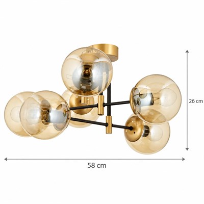 Apliqa Maral 6lı Siyah Eskitme Bal Camlı Modern Genç Odası Yatak Odası Retro Salon Avize