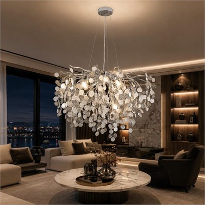 Apliqa Masal 60lık Yuvarlak Krom Kristal Taşlı Modern, Oturma Odası, Salon Avize