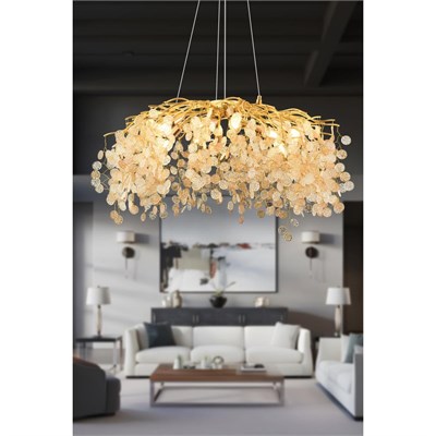 Apliqa Masal 80lık Yuvarlak Gold Kristal Taşlı Modern, Oturma Odası, Salon Avize