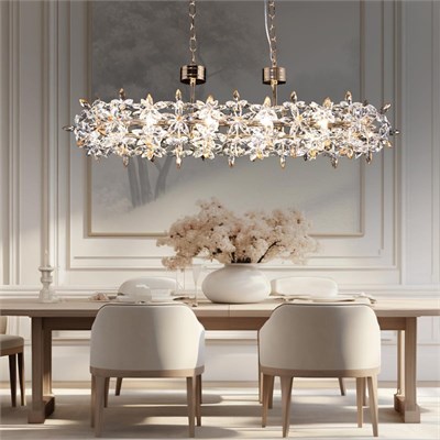 Apliqa Mercan Sıralı Gold Kristal Taşlı Modern Oturma Odası, Yemek Masası Üstü, Salon Avize