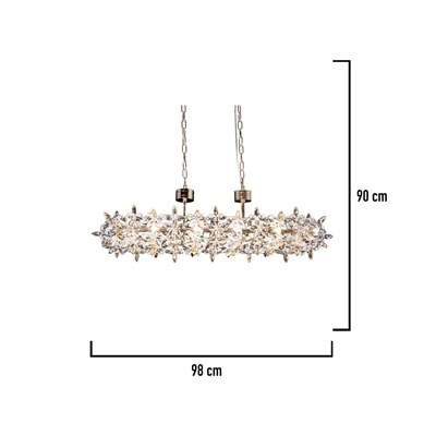 Apliqa Mercan Sıralı Gold Kristal Taşlı Modern Oturma Odası, Yemek Masası Üstü, Salon Avize