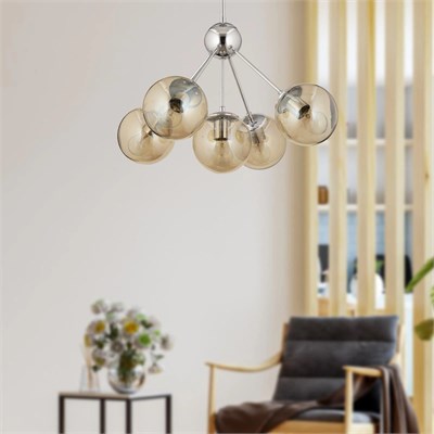 Apliqa Meyo 5li Krom Bal Camlı Modern Genç Odası Yatak Odası Salon Avize